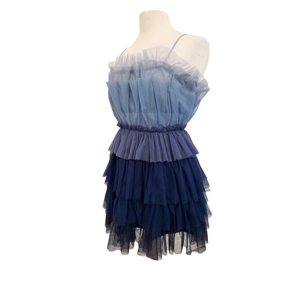 Storia Blue Ombre Colorblock Tulle Ruffle Layered Dress Party Cocktail Small - Picture 4 of 8
